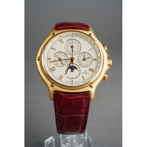 60 - An EBEL 18K Gold Automatic Perpetual Calendar Chronograph with Moon phases and Leap year indication,... 