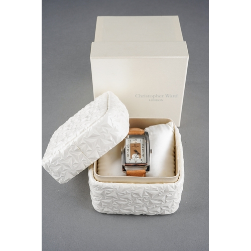 84 - A CHRISTOPHER WARD quartz wristwatch. The rectangular-shape dial with Arabic numerals, subsidiary di... 