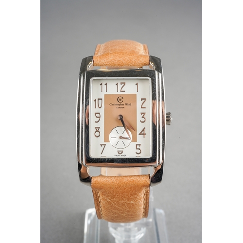 84 - A CHRISTOPHER WARD quartz wristwatch. The rectangular-shape dial with Arabic numerals, subsidiary di... 