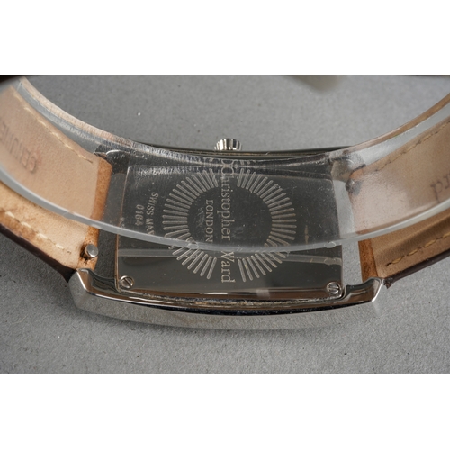 84 - A CHRISTOPHER WARD quartz wristwatch. The rectangular-shape dial with Arabic numerals, subsidiary di... 