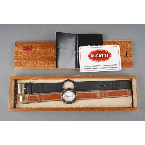 2 - A Bugatti wristwatch. The white dial with black Arabic numerals, case diameter approx 32mm, assessed... 