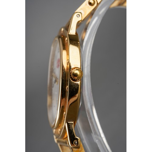 4 - A Bugatti wristwatch. The white dial with black Arabic numerals, case diameter approx 27mm by 32mm, ... 