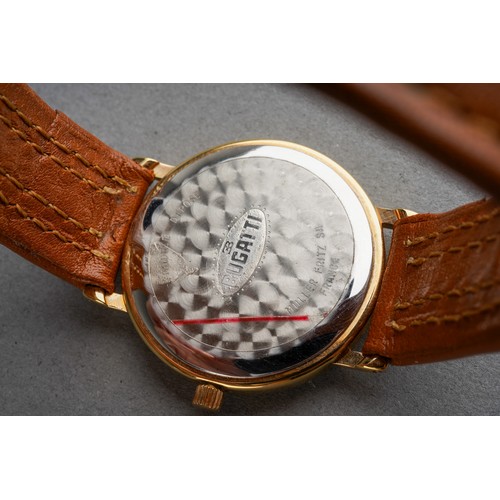 5 - A Bugatti wristwatch. The white dial with black Arabic numerals, case diameter approx 28mm, assessed... 