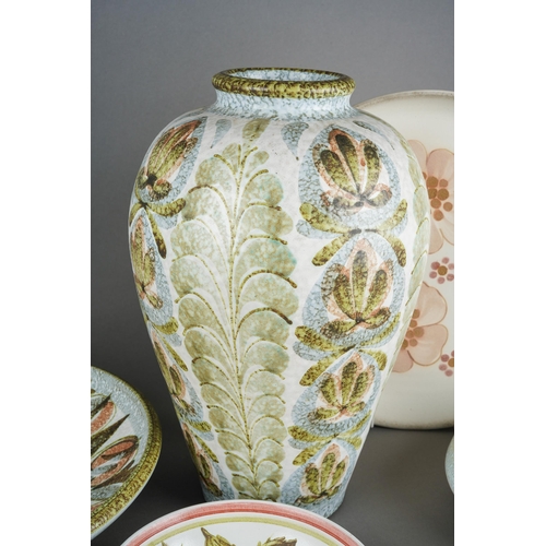 74 - A collection of Denby Pottery to include large vase decorated with anthemion leaves, approx 34cm tal... 