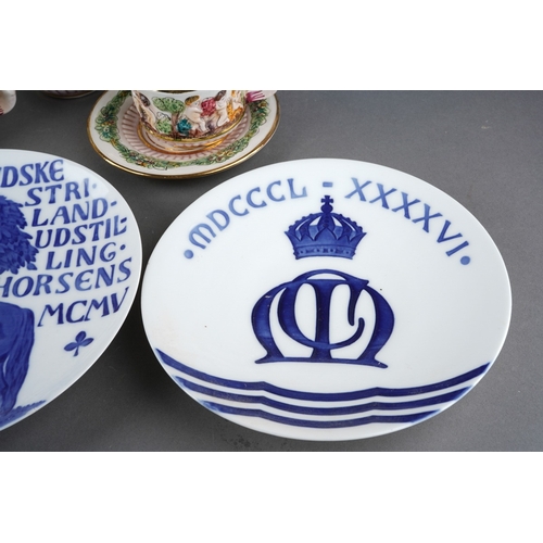 159 - Assorted ceramics to include: Royal Copenhagen commemorative wall plates #103, 104 and 52 [chip to r... 