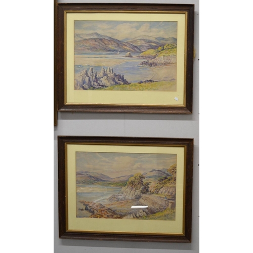 524 - WH Booth (20th C) - 2 large Oak framed watercolours of coastal scenes both signed and dated 1942 - 2... 