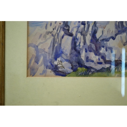 524 - WH Booth (20th C) - 2 large Oak framed watercolours of coastal scenes both signed and dated 1942 - 2... 