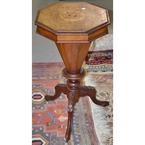 23 - A Victorian trumpet sewing table with parquetry inlay