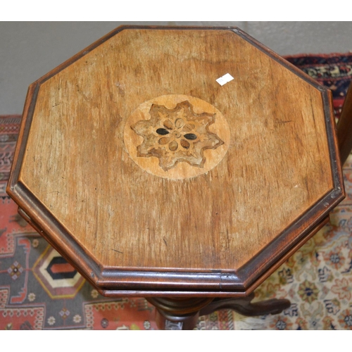 23 - A Victorian trumpet sewing table with parquetry inlay