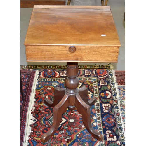 27 - An antique mahogany work box on stand