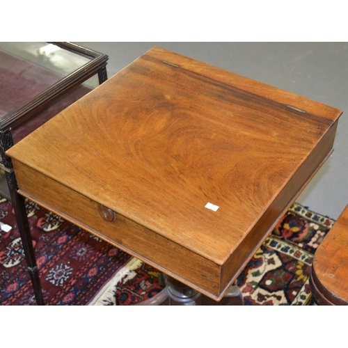 27 - An antique mahogany work box on stand