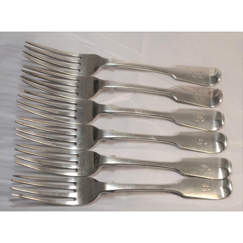 314 - A set of 6 Victorian silver dinner forks - London 1857 by Chawner & Co - 14.37 ozt - 8