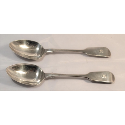 321 - A pair of Victorian silver dessert spoons - London 1857 by William Smily - 3.01 ozt - 7.25