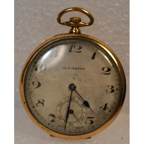 355 - An early 20th century Rolled Gold pocket watch by Elkington in an unusual slim case