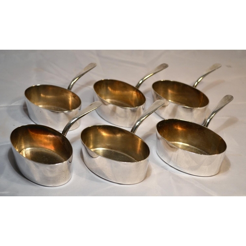 329 - A set of 6 early 20th century miniature silver plated saucepans by Christofle of France