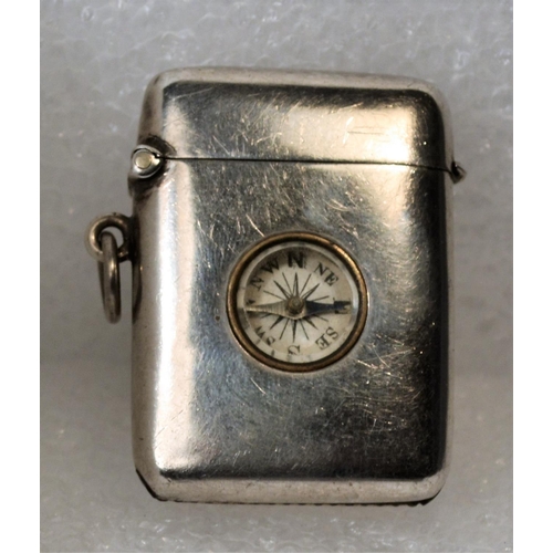 334 - A novelty silver vesta case inset with a compass - Birmingham 1910 by Saunders & Shepherd