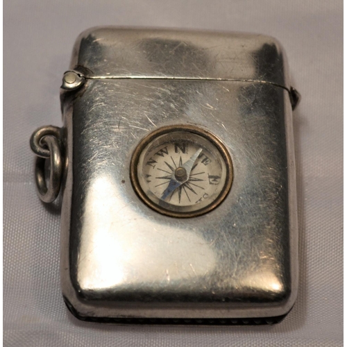 334 - A novelty silver vesta case inset with a compass - Birmingham 1910 by Saunders & Shepherd