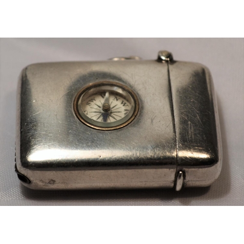 334 - A novelty silver vesta case inset with a compass - Birmingham 1910 by Saunders & Shepherd