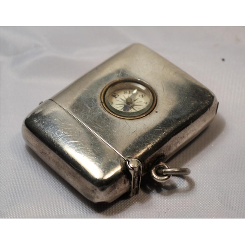 334 - A novelty silver vesta case inset with a compass - Birmingham 1910 by Saunders & Shepherd