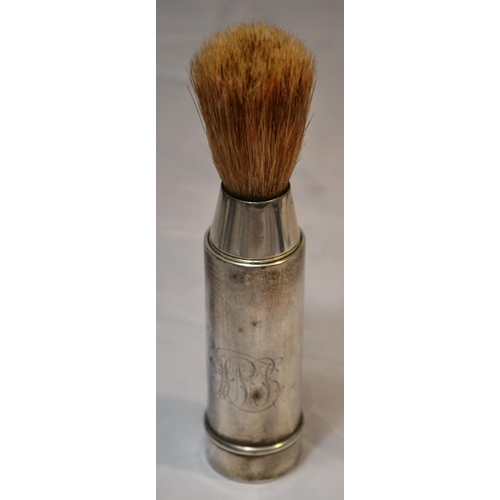 308 - A rare solid silver cased travelling shaving brush - Birmingham 1902 by A & J Zimmerman - 3.25