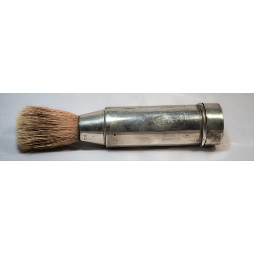 308 - A rare solid silver cased travelling shaving brush - Birmingham 1902 by A & J Zimmerman - 3.25