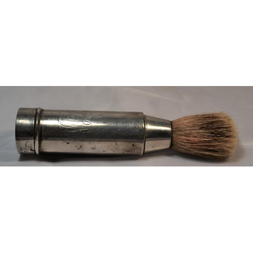 308 - A rare solid silver cased travelling shaving brush - Birmingham 1902 by A & J Zimmerman - 3.25