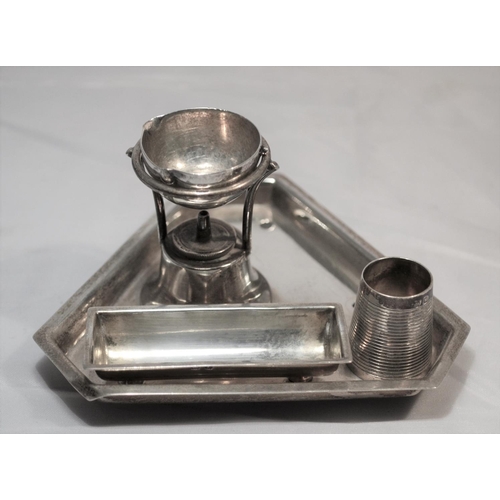 313 - A rare silver desktop item believed to be for melting sealing wax - Match striker, wax tray and cruc... 