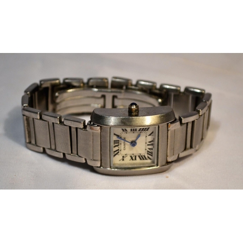 350 - A Genuine Cartier Tank Francaise 2301 ladies wristwatch with a steel strap and sapphire crystal wind... 