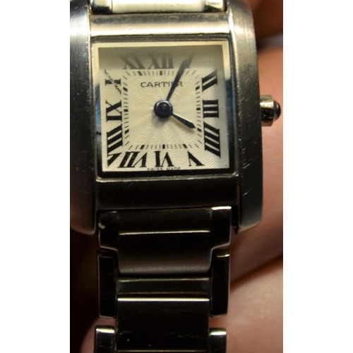 350 - A Genuine Cartier Tank Francaise 2301 ladies wristwatch with a steel strap and sapphire crystal wind... 