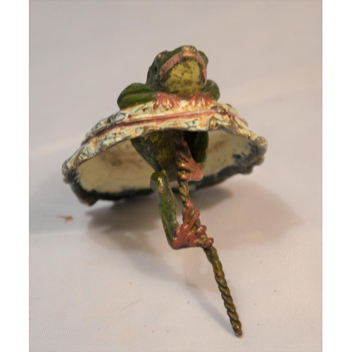 388 - A rare 19th century Franz Bergman cold painted bronze bottle stopper formed as a frog breaking in to... 