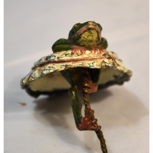 388 - A rare 19th century Franz Bergman cold painted bronze bottle stopper formed as a frog breaking in to... 