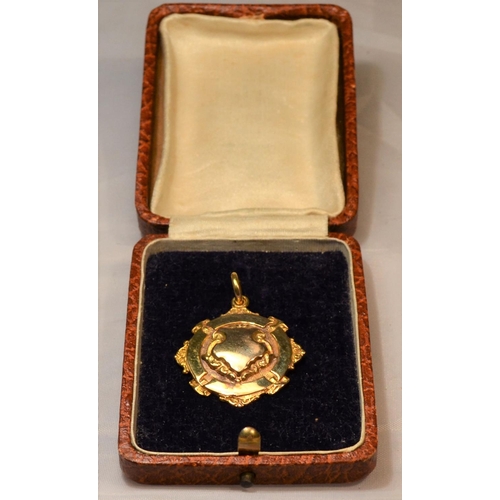 392 - A 9ct gold fob medal for the Royal Marines 1929-30