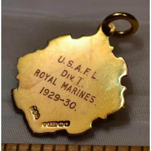 392 - A 9ct gold fob medal for the Royal Marines 1929-30