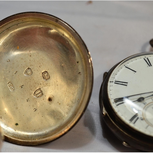 393 - 2 antique silver pocket watches one with a silver Albert chain