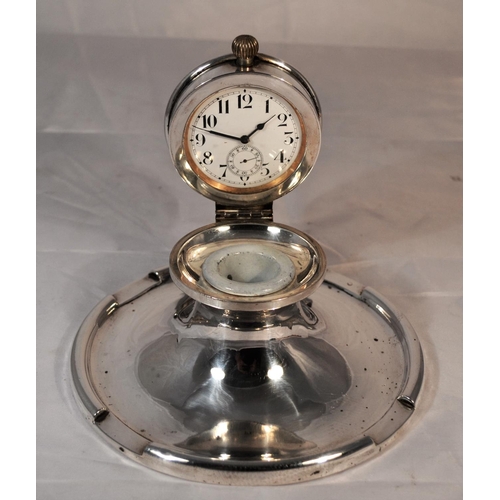 345 - A rare large size capstan inkwell, the interior lid set with a Goliath pocket watch - Birmingham 191... 