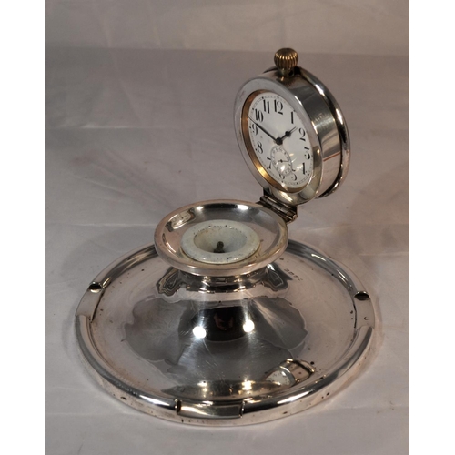 345 - A rare large size capstan inkwell, the interior lid set with a Goliath pocket watch - Birmingham 191... 