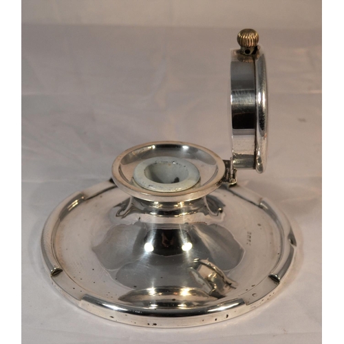 345 - A rare large size capstan inkwell, the interior lid set with a Goliath pocket watch - Birmingham 191... 