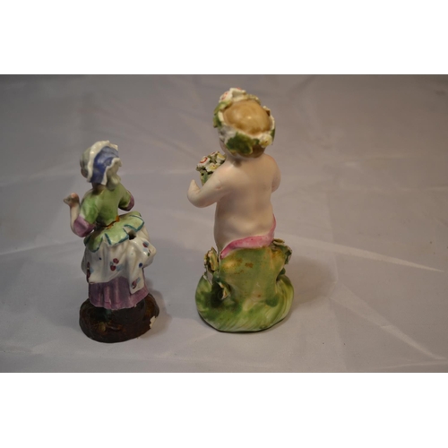 408 - 2 small porcelain figure of a boy and a woman - probably Continental and 19th century