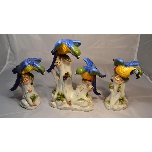 411 - A trio of Capodimonte Macaw parrots c.1900 - the largest approx 8