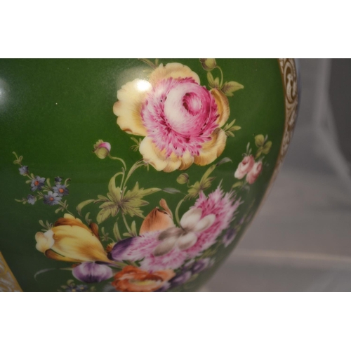 412 - A large impressive pair of German hand painted vases with covers bearing the AR Augustus Rex mark. E... 