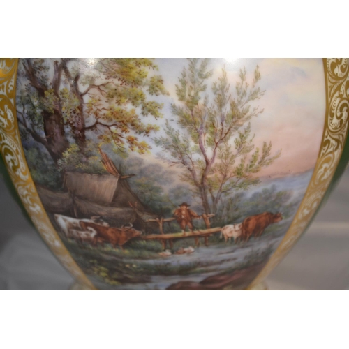 412 - A large impressive pair of German hand painted vases with covers bearing the AR Augustus Rex mark. E... 