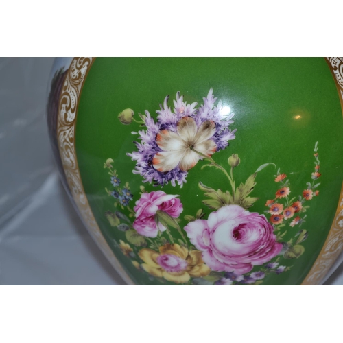 412 - A large impressive pair of German hand painted vases with covers bearing the AR Augustus Rex mark. E... 