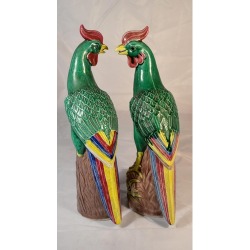 416 - A pair of vintage colourful figures of birds - possibly Chinese and early 20th Century - approx 12