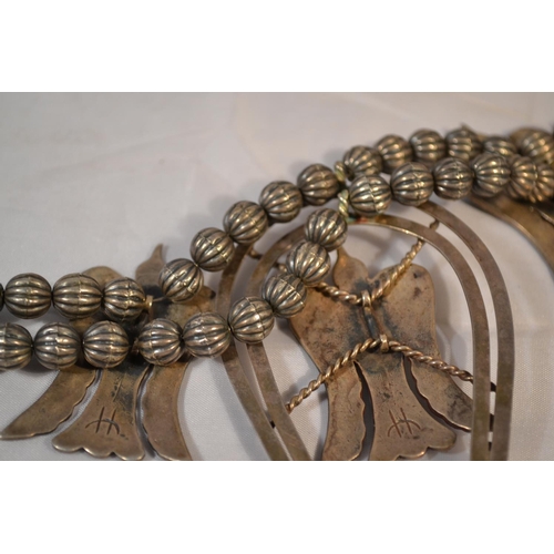 438 - An unusual Navajo Native American white metal Peyote bird necklace and a bangle. The birds set with ... 