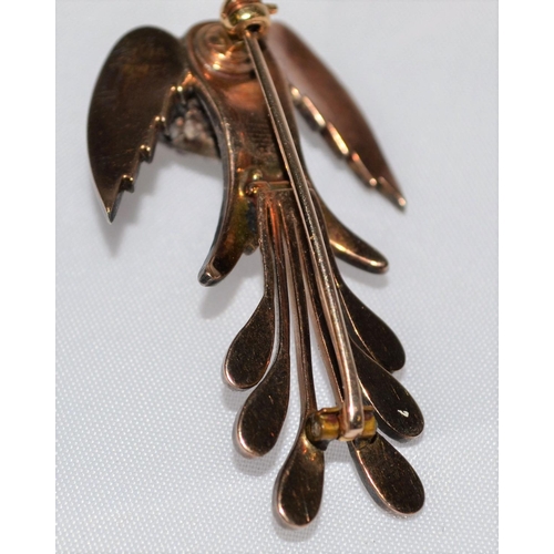 358 - A 19th Century gold, diamond and ruby set brooch in the form of a bird - 1.75