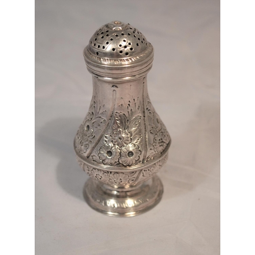 315 - A George II period silver bun shaped pepper pot with armorial - London 1756 by Alexander Johnston