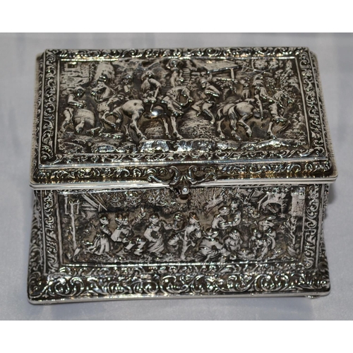 328 - A superb quality white metal casket embossed with classical scenes - probably 19th century - 5.5