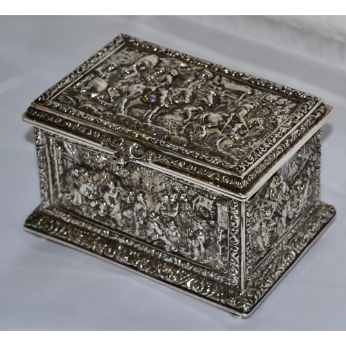 328 - A superb quality white metal casket embossed with classical scenes - probably 19th century - 5.5