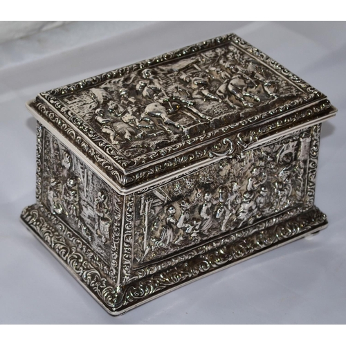 328 - A superb quality white metal casket embossed with classical scenes - probably 19th century - 5.5