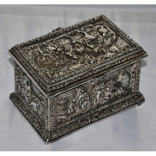 328 - A superb quality white metal casket embossed with classical scenes - probably 19th century - 5.5